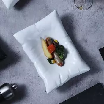 Прямоугольная керамическая тарелка-подушка Толстые обеденные тарелки Холодное блюдо Сашими Диск Тарелка для стейка Фруктовая тарелка Салатница Десертные тарелки