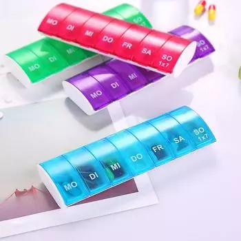 Прямоугольная коробка для таблеток, коробка для таблеток на семь дней, семь отделений, мини-портативная коробка для хранения таблеток, пластиковая разделенная коробка для таблеток синий