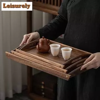 Прямоугольная кухонная мебель из орехового дерева Zen для хранения и организации, бутик, украшение сладкого стола, подносы, органайзер для столовых приборов, чайная церемония