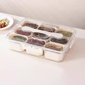 Прямоугольная миска для закусок с крышкой и ручкой, разделенный поднос для закусок, сервировочный контейнер для закусок, для хранения сладостей, овощей, орехов, фруктов