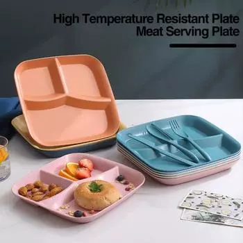 Прямоугольная обеденная тарелка, 3 отделения, пищевой полипропилен, можно мыть в посудомоечной машине, взрослые дети, завтрак, закуска, овощная еда, сервировочное блюдо, кухонные принадлежности темно-синий