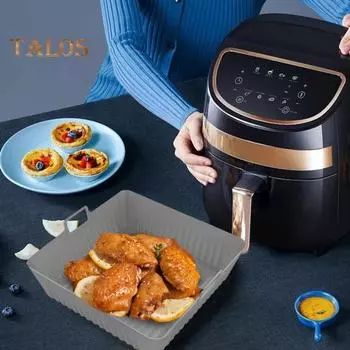 Прямоугольная силиконовая подкладка для фритюрницы Двойные ручки Пищевой класс Не содержит бисфенола А Жаропрочная мыть в посудомоечной машине Многоразовая духовка Противень для выпечки Корзина Чаша Кухонные принадлежности серый