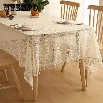 Прямоугольная скатерть с цветочным кружевом и вышивкой - потрясающие полиэстеровые скатерти для свадеб, вечеринок и домашнего декора с кисточками и элегантным дизайном 150*200cm
