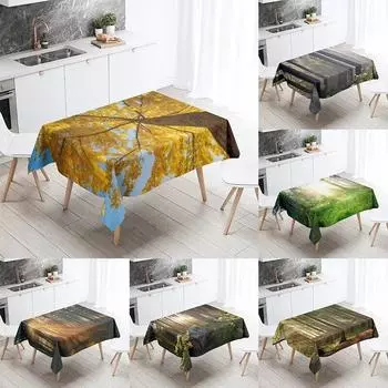 Прямоугольная скатерть с принтом лесных деревьев, уличная пятностойкая водостойкая кухонный стол для кемпинга, домашний декор 40x70cm