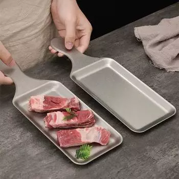 Прямоугольная тарелка из нержавеющей стали в корейском стиле, винтажный серебряный поднос для хранения продуктов, закуски для барбекю, блюда для стейков в западной кухне
