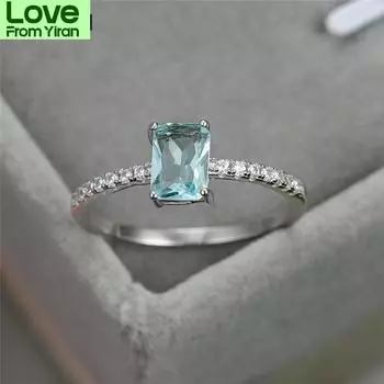 Прямоугольное кольцо с аквамарином и лабораторным драгоценным камнем, светло-голубые геометрические кольца из циркония для женщин, обручальные кольца из стерлингового серебра 925 пробы, ювелирные изделия 8