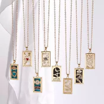 Прямоугольное квадратное ожерелье Таро с подвеской, простая металлическая тонкая цепочка, ювелирные изделия для девочек