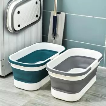 Прямоугольное ведро для швабры с колесами, складное ведро с ручкой, экономящее место для кемпинга, путешествий, пикника