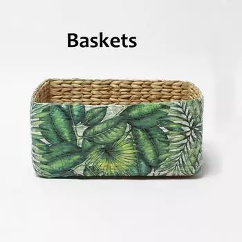 Прямоугольные корзины для хранения | Корзина из тростника или бамбука | Плетеная корзина в качестве подарка Корзина для вещей / Корзина для гардероба из ротанга (Зеленый лист) зелёный