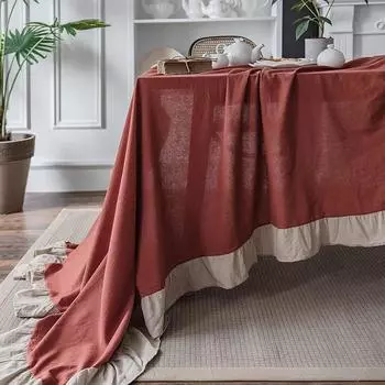 Прямоугольные/круглые оборки Хлопковые скатерти Свадебные украшения Рождество Хэллоуин Вечеринка Ресторан Кухня Обеденные столы Чехол 60X60cm ржавый