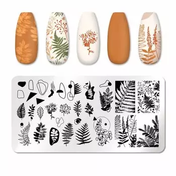 Прямоугольные кружевные пластины для штамповки ногтей, геометрические пластины из нержавеющей стали для дизайна ногтей, инструмент для изображения растений, трафарет...
