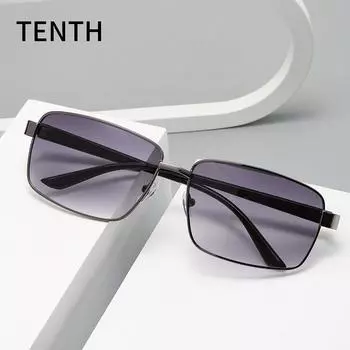 Неполяризованные прямоугольные металлические модные маленькие квадратные солнцезащитные очки в ретро-стиле, винтажные модные солнцезащитные очки для вождения для женщин и мужчин серый