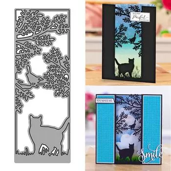 Прямоугольные металлические трафареты для резки кошачьего леса для скрапбукинга, тиснение, трафареты для изготовления карт, ремесленный декор серебряный