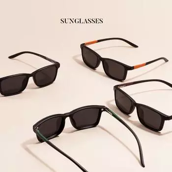 Прямоугольные пластиковые черные поляризованные солнцезащитные очки с зажимом и пружинным шарниром для оптических линз по рецепту