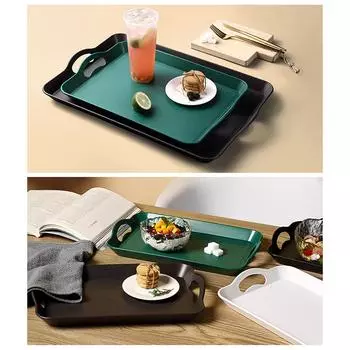 Прямоугольные пластиковые сервировочные подносы с ручками, многоцелевые нескользящие штабелируемые подносы для еды для вечеринки Small