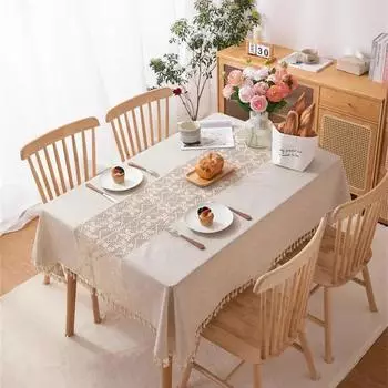 Прямоугольные ретро-скатерти из ткани для фермерского дома, скатерть с кисточками, пылезащитный чехол для кухонного обеденного стола, украшения для дома, вечеринка 100X140CM