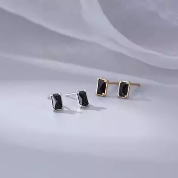 Прямоугольные серьги-гвоздики с бриллиантами из стерлингового серебра 925 пробы с черным кристаллом в японском и корейском стиле с квадратной огранкой. 925