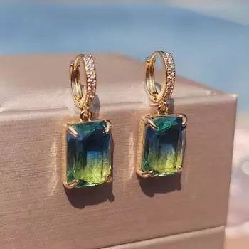 Прямоугольные серьги-капли с цирконием для женщин, новинка 2024 года, модные серьги с кубическим цирконием, модные вечерние ювелирные аксессуары разноцветный