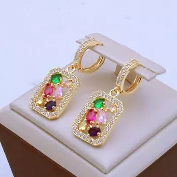 Прямоугольные серьги-капли с разноцветным цирконием для женщин, новинка 2024 года, модные серьги с кубическим цирконием, модные вечерние ювелирные аксессуары разноцветный