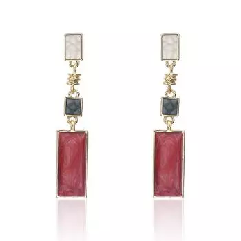 Прямоугольные серьги с квадратным дизайном для девочек, длинные геометрические серьги красный