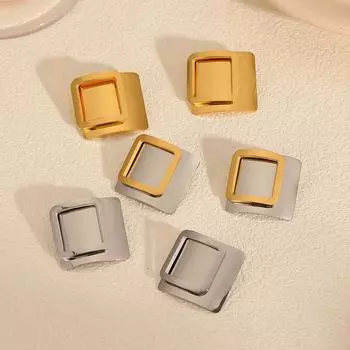 Прямоугольные серьги, вогнуто-выпуклые серьги-гвоздики из титановой стали премиум-класса, двухслойные серьги-гвоздики из 18-каратного золота, подходящего цвета 18k gold