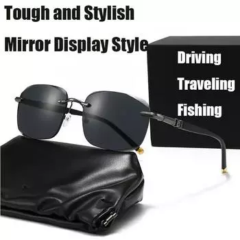 Прямоугольные солнцезащитные очки без оправы, модные, с металлической оправой, для женщин и мужчин, квадратные солнцезащитные очки для ночного вождения, с улучшенным светом