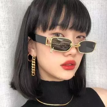 Прямоугольные солнцезащитные очки женские хип-хоп стимпанк солнцезащитные очки панк металлический железный обруч квадратные очки UV400 Oculos