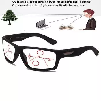 Прямоугольные уличные трендовые квадратные очки в крупной оправе, удобные прогрессивные мультифокальные очки для чтения от +0,75 до +4 +0.75
