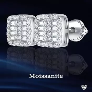 Прямоугольные женские серьги из стерлингового серебра 925 пробы с муассанитом Свадебные серьги из серебра 925 пробы с муассанитом для невест белый