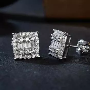 Прямоугольные женские серьги из стерлингового серебра 925 пробы с муассанитом Свадебные серьги из серебра 925 пробы с муассанитом для невест серебряный