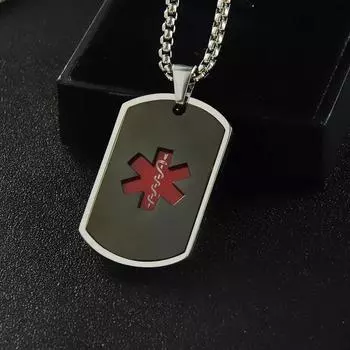 Прямоугольные жетоны для собак с медицинскими символами, мужское ожерелье с подвеской из титановой стали (с цепочкой)