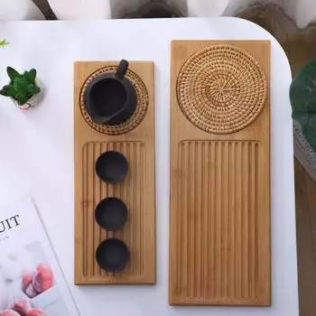 Прямоугольный бамбуковый поднос для чая, противоожоговая чайная доска, переносная сервировочная тарелка для отеля S