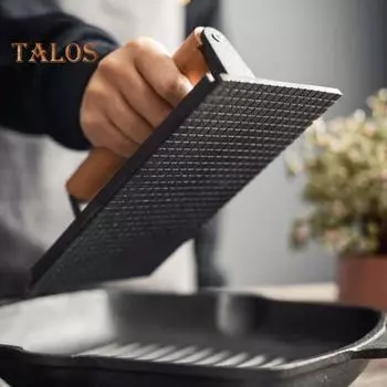 Прямоугольный чугунный пресс для бекона с деревянной ручкой, равномерная передача тепла, здоровая кулинария, удобная ручка, пресс для мяса чёрный