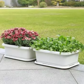 Прямоугольный цветочный ящик с сетчатым дном, цветочный горшок с поддоном, многоразовый балконный горшок для выращивания овощей и цветов, для использования в помещении и на открытом воздухе зелёный