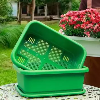 Прямоугольный цветочный ящик Yousheng, сетчатый цветочный горшок с блюдцем, многоразовый балконный горшок для выращивания овощей и цветов, для использования в помещении и на открытом воздухе зелёный