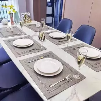 Прямоугольный хлопковый льняной коврик для обеденного стола, моющиеся салфетки для вечеринки бежевый