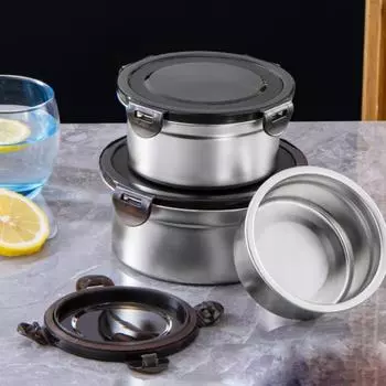 Прямоугольный контейнер для хранения свежей пищи из нержавеющей стали, герметичный контейнер для замороженных продуктов, офисный контейнер для ланча S-Rectangular