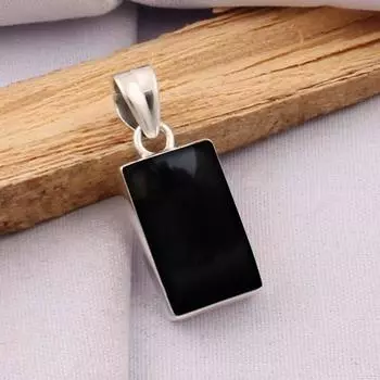 Прямоугольный кулон из черного оникса, женские украшения, ожерелье из серебра 925 пробы, твердый кулон, украшения ручной работы, подарок на годовщину