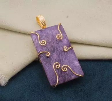 Прямоугольный кулон с чароитом, кулон с драгоценным камнем, кулон с покрытием из 18-каратного золота, ювелирные изделия с камнем, массивный кулон, лучшая идея подарка