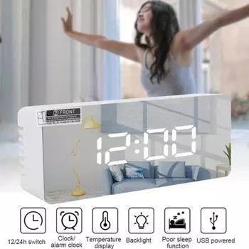 Прямоугольный квадратный многофункциональный светодиодный дисплей-будильник для дома белый
