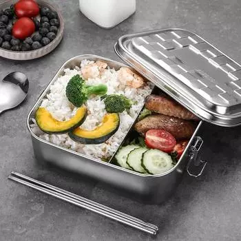 Прямоугольный ланч-бокс из нержавеющей стали 304, раздельный контейнер для хранения свежих продуктов, контейнер для пикника S-1 Grid