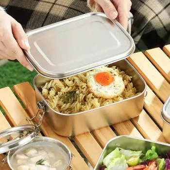 Прямоугольный ланч-бокс из нержавеющей стали 304, раздельный контейнер для хранения свежих продуктов, контейнер для пикника 850ml-No partition