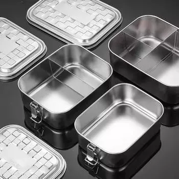 Прямоугольный ланч-бокс из нержавеющей стали 304, раздельный контейнер для хранения продуктов, контейнер для сохранения свежести для кемпинга S-1 Grid