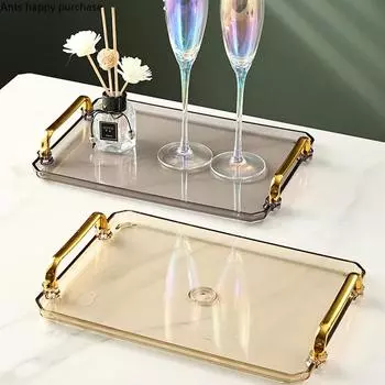 Прямоугольный лоток для хранения Бинауральный пластиковый лоток Подносы для стаканов с водой Подносы для чая Тарелка для фруктов Тарелка для закусок Настольный диск для хранения продуктов