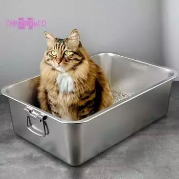 Прямоугольный лоток для кошачьего туалета из нержавеющей стали, устойчивый к поломкам, низкий вход, просторный - металлический туалетный лоток M Ordinary paragraph