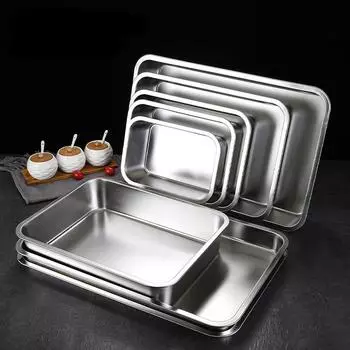 Прямоугольный поднос из нержавеющей стали для хранения, углубленные сервировочные блюда, тарелки для фруктов, квадратная морозильная ванна, кухонные принадлежности