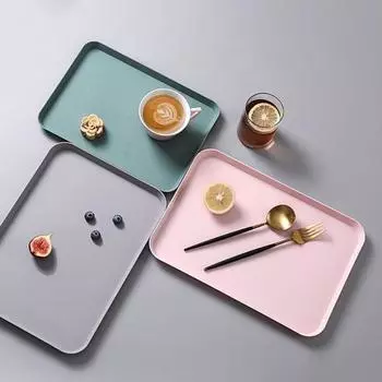 Прямоугольный поднос, поднос для хранения, легко чистящийся поднос для фруктов, термостойкая нескользящая обеденная тарелка для дома, кухонная посуда S синий