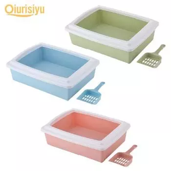 Прямоугольный полузакрытый чехол для кошачьего туалета с защитой от брызг, лоток для унитаза с совком, милый питомец зелёный