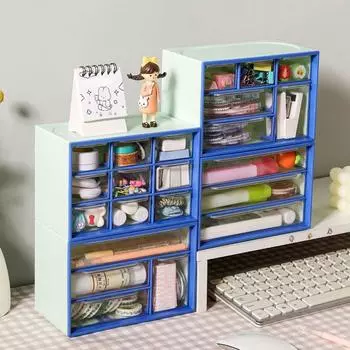 Прямоугольный ящик для хранения с 9 сетками, пластиковый органайзер для канцелярских принадлежностей, ящик для хранения ювелирных изделий Blue-6 Grids