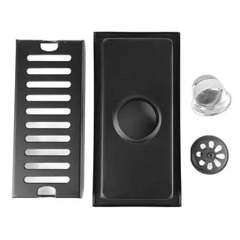 Прямоугольный сливной трап с решеткой в виде капсулы, съемный, из нержавеющей стали, для душа, линейный, черный
